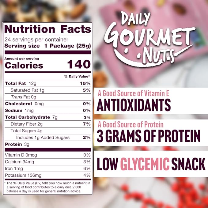 Daily Gourmet Nuts - Unsalted Mixed Nuts Snack Packs/Individually Wrapped Snacks/Nut Snacks/No