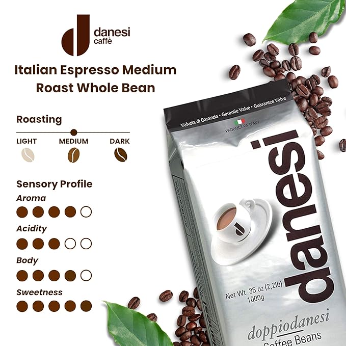 Danesi Caffe Italian Whole Coffee Beans - Espresso Coffee Beans and Medium Roast Whole Bean