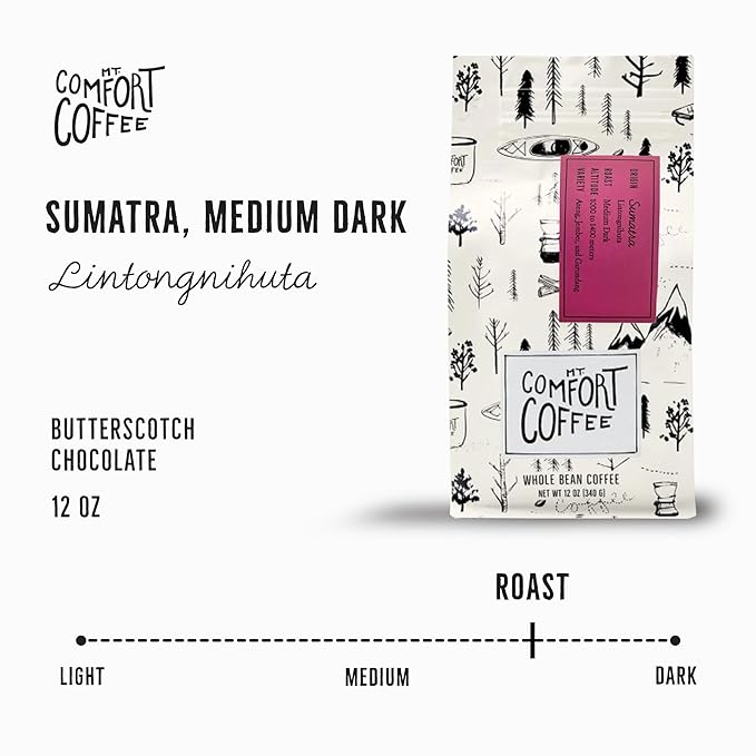 Mt. Comfort Coffee Sumatra Medium Dark Roast, 12 Ounce - Flavor Notes of Butterscotch and Chocolate