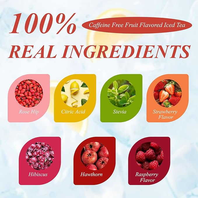 WT WEETEE Strawberry & Raspberry Herbal Iced Tea, 100 Count Cold Brew Hibiscus Iced Tea Bags, Rich