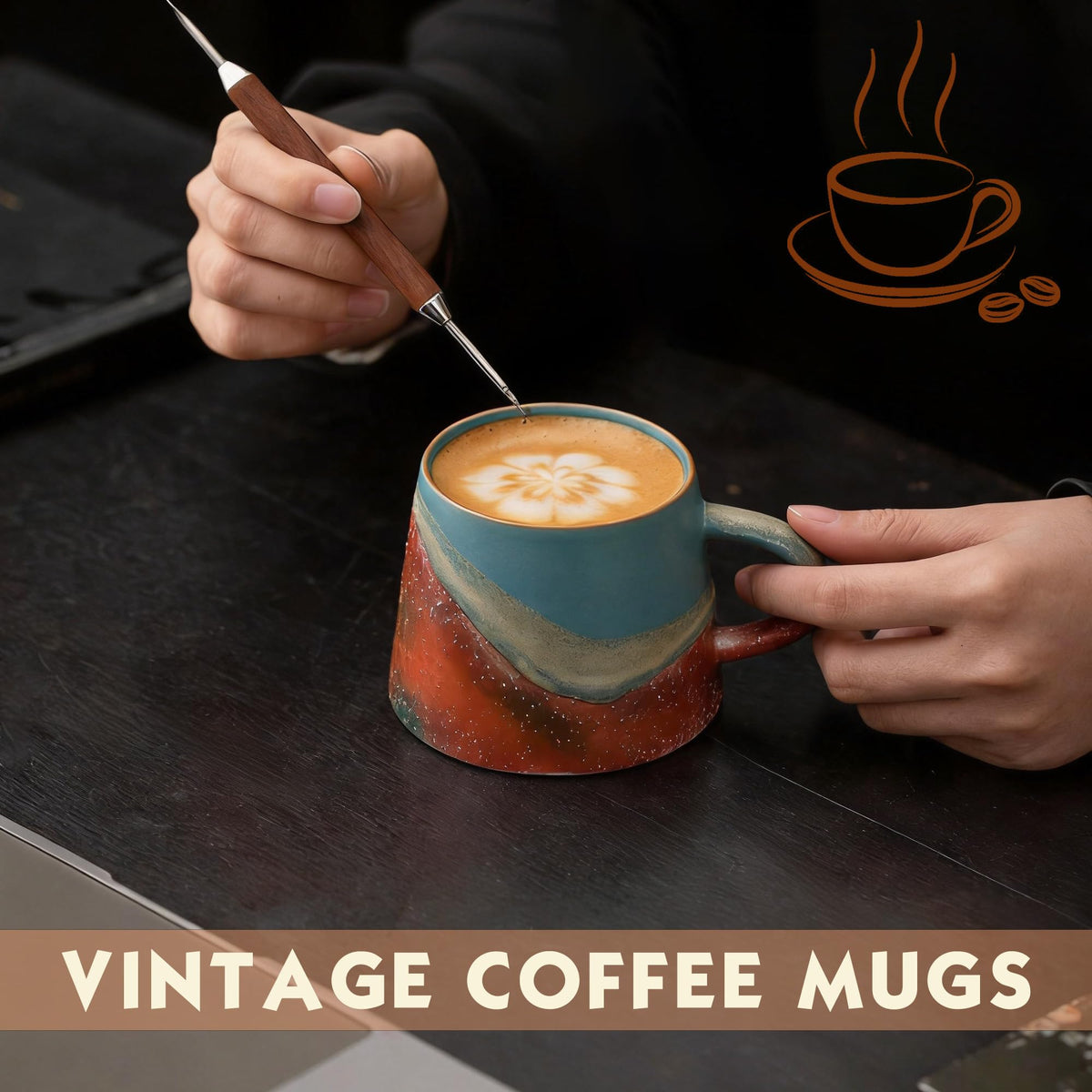 Vintage Coffee Mug 8 OZ Handmade Ceramic Coffee Espresso Cup with Handle