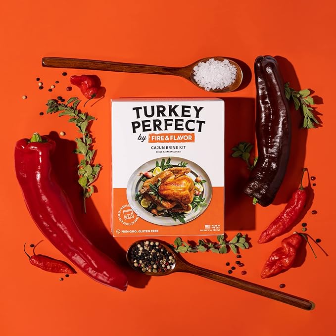 Fire & Flavor Cajun Turkey Brine Kit - Includes Bag and Poultry Seasoning for Roasting, Grilling