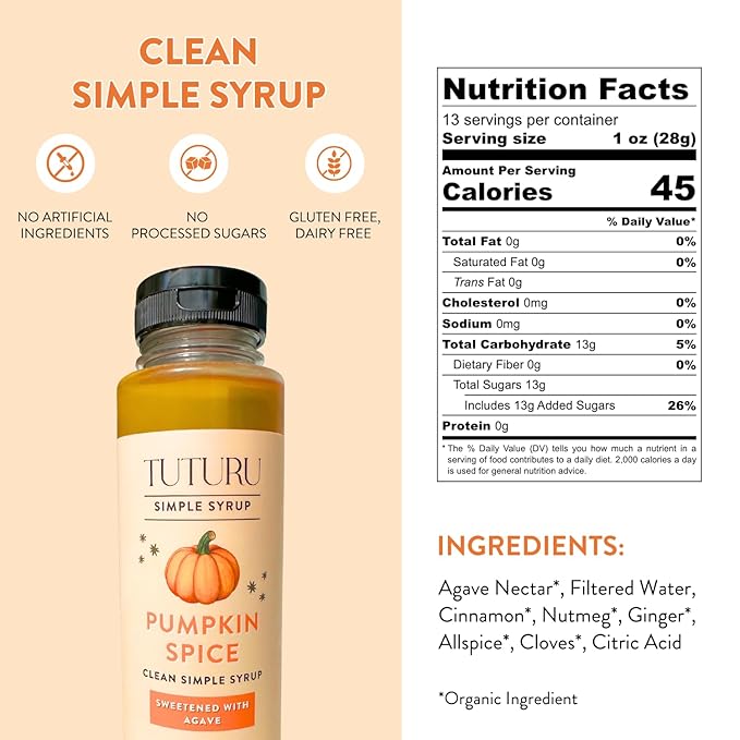 Pumpkin Spice Agave Simple Syrup for Coffee, Cocktails, Matcha - Sweetened with Agave Nectar