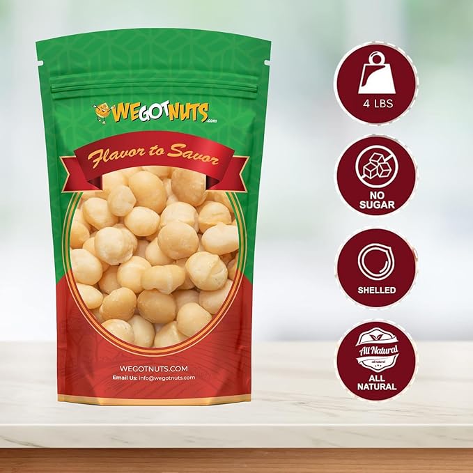 Raw Deluxe Macadamia Nuts - 4 lbs - Shelled & Unsalted Premium Quality Kosher Raw Macadamia Nut