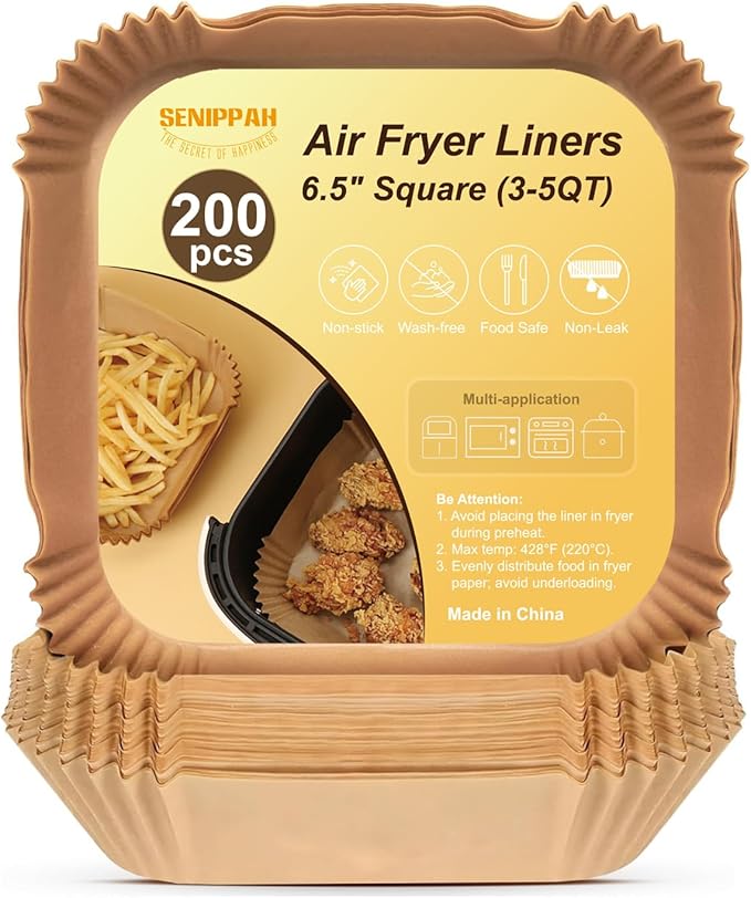 200 Pcs 6.5" Air Fryer Liner,Square Baking Parchment Airfryer Paper Unbleached Disposable Non-stick