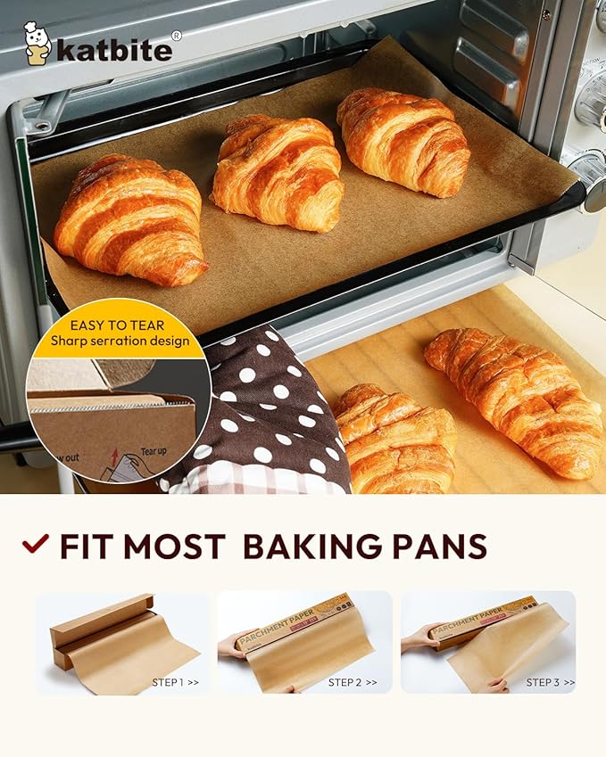 Katbite Parchment Paper Roll 15in x 115ft, Unbleached Pachment Baking Paper Roll 145 Sq.Ft