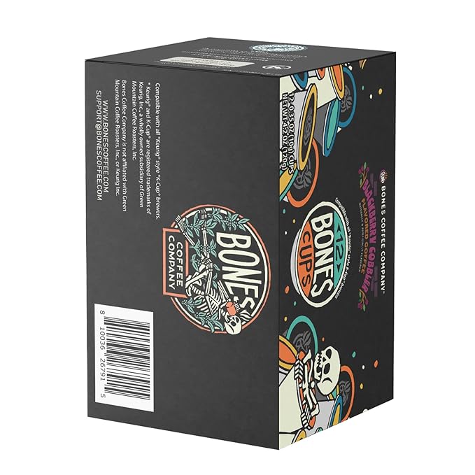 Bones Coffee Company Blackberry Fruit Cobbler Flavored Coffee Pods, Low Acid Medium Roast