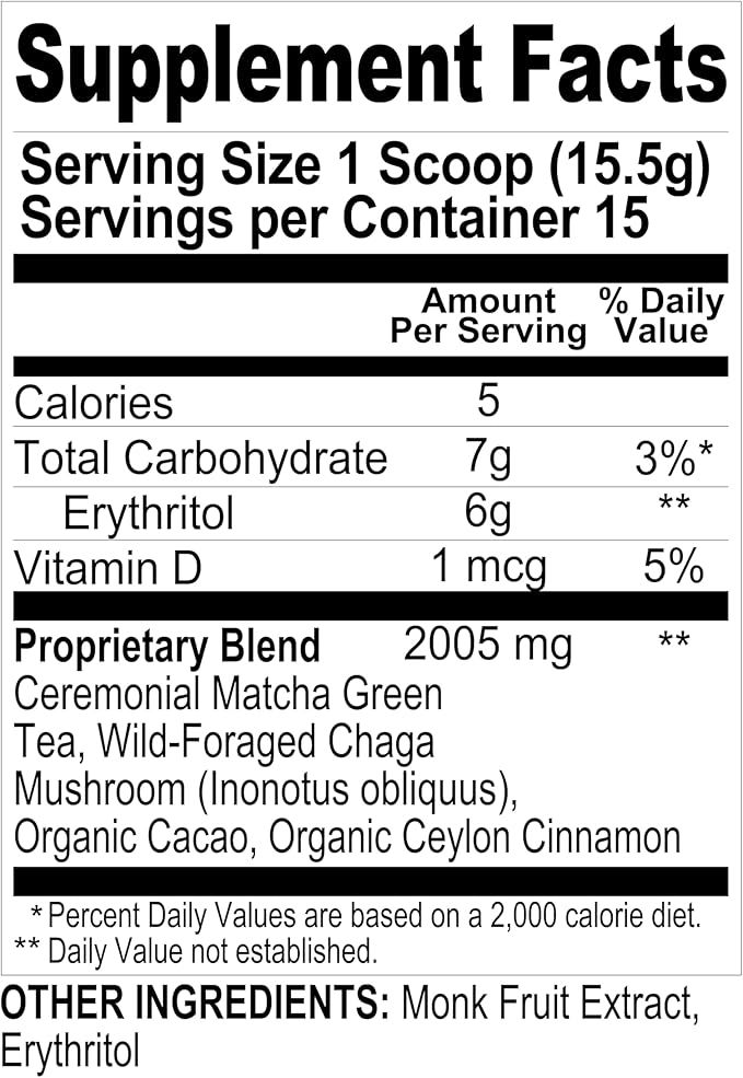 Renude Chaga Matcha - Chaga Mushroom Powder, Superfood Drink Mix with Adaptogens, Ceremonial Grade