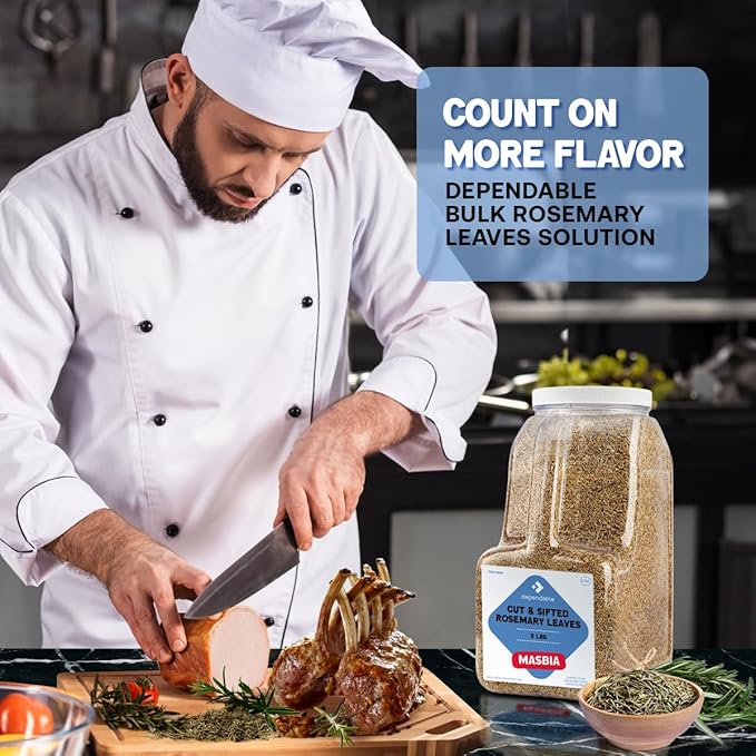 Dependable Food Rosemary Leaves Cut & Sifted - 3 Lb. Jar - Bulk, Kosher, Rosemary Herb for Chefs