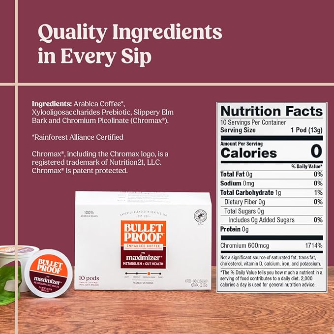 Bulletproof The Maximizer Single-Serve Coffee Pods, 10 Count, Clean Coffee with Prebiotics