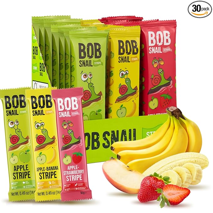 BOB SNAIL Healthy Organic Fruit Snacks for Kids and Adults ??30 Organic Fruit Leather Snacks with