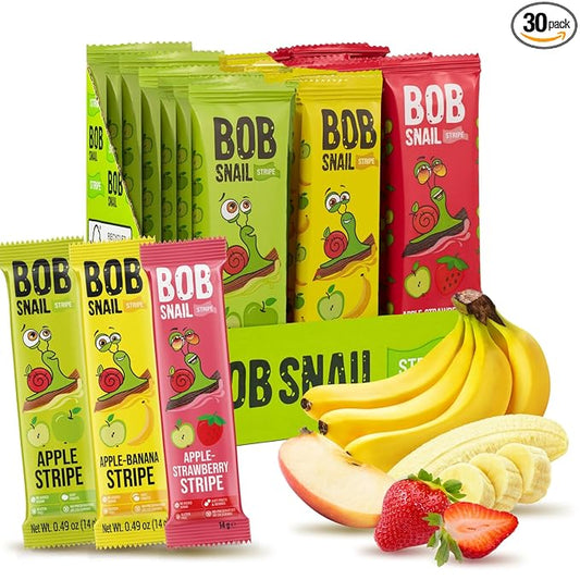 BOB SNAIL Healthy Organic Fruit Snacks for Kids and Adults ??30 Organic Fruit Leather Snacks with