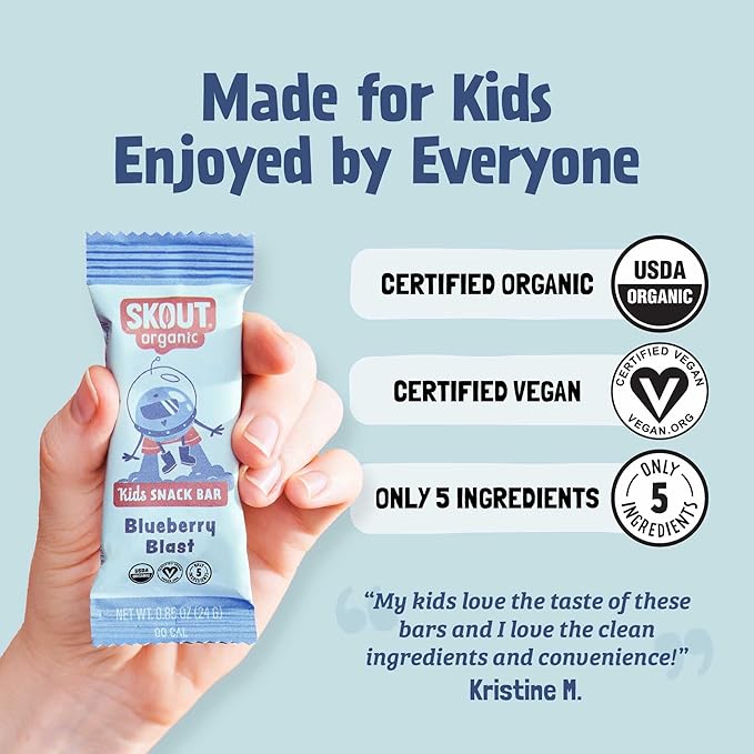 SKOUT Organic Blueberry Blast Real Kids Snack Bars (18 Pack) | Organic Kids Snack Bars |