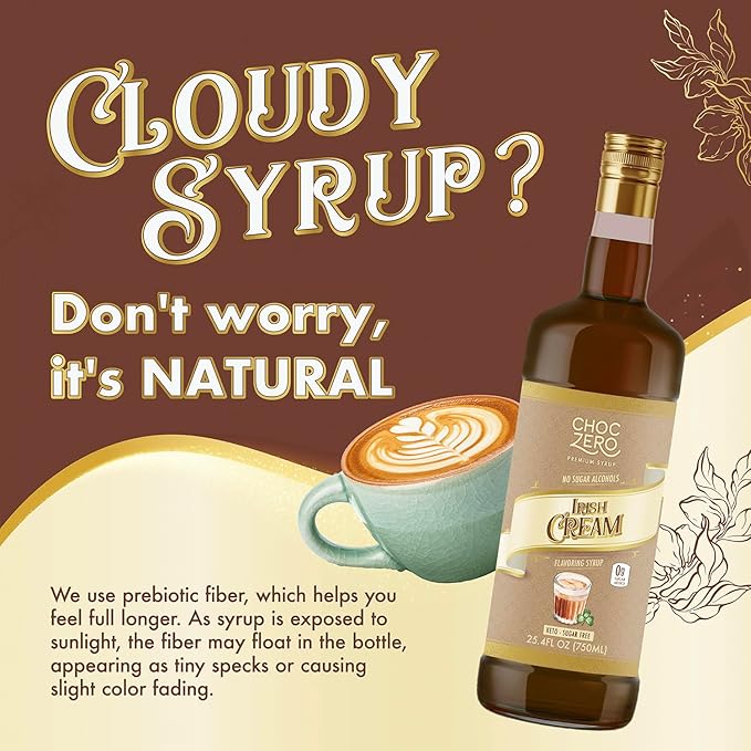 ChocZero Sugar Free Coffee Syrup, Irish Cream Flavor, Simple Syrup Drink Mix, Mudslide Cocktails