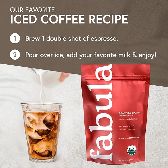 Fabula Coffee Half-Caff Medium Roast Freshly Ground - Organic - Low Acid - Single Origin - Non-GMO