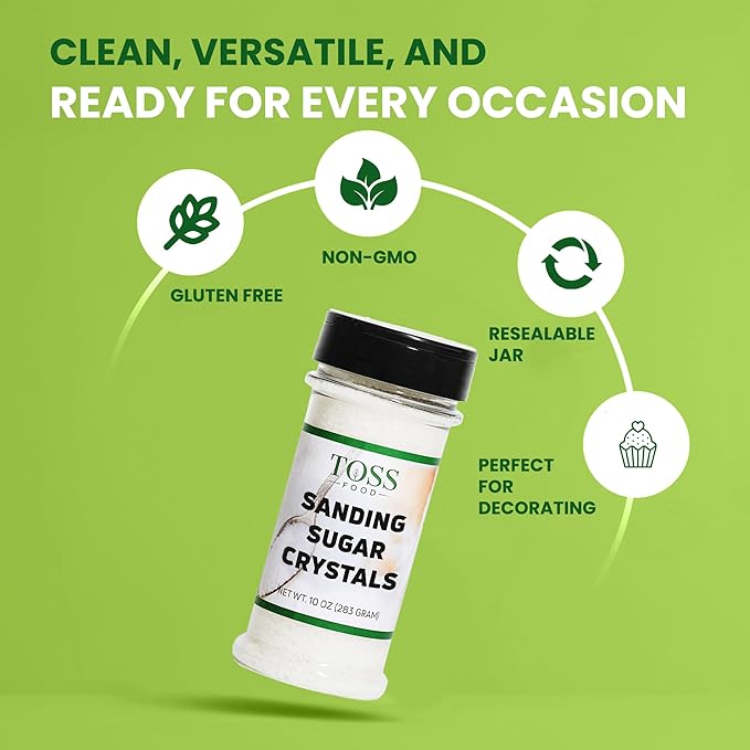 Sanding Sugar Crystals for Professional Baking & Decorating 10 oz - TOSS Coarse White Sparkling