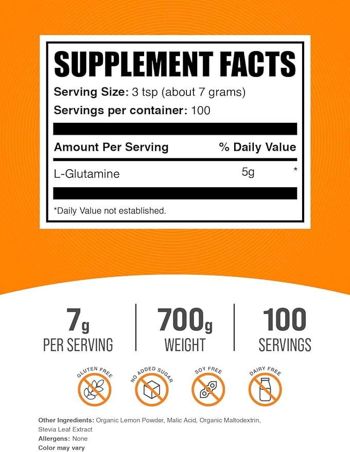 BulkSupplements.com L-Glutamine Powder - Glutamine Supplement, Amino Acid Supplement - Lemon