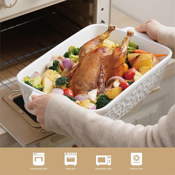 Casserole Dish for Oven, 4.2 QT Baking Dish, 9x13 Large Porcelain Baking Pan, Durable Rectangular