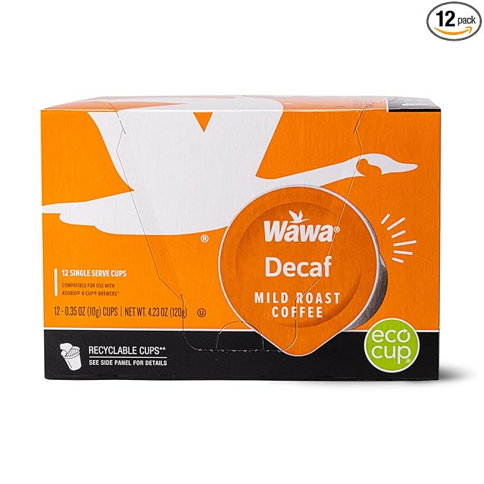 Wawa Mild Roast Single Cup Decaf Coffee Pods, 12 Pods, 1 Box, Regular Smooth & Balanced Classic