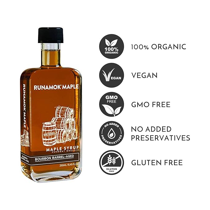 Runamok Organic Bourbon Barrel Aged Maple Syrup - Vermont Maple Syrup, Pure Maple Syrup for