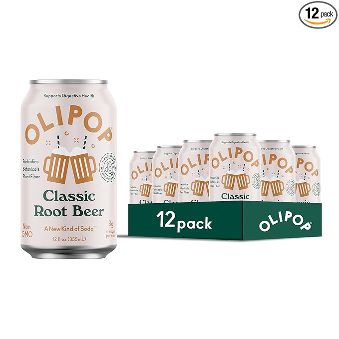 OLIPOP Prebiotic Soda Pop, Classic Root Beer, Pantry Pack Packed with Prebiotics, Fiber, and