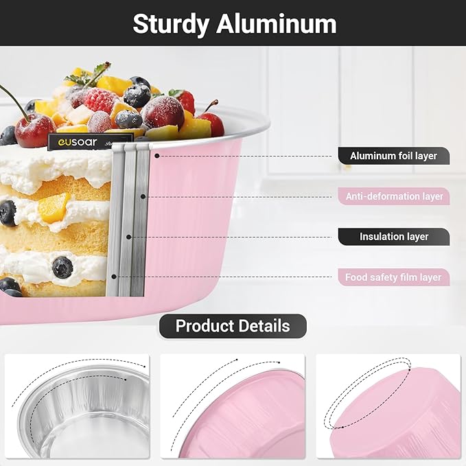 EUSOAR Muffin Liners, 25pcs 9oz Pink Creme Brulee Disposable Ramekins Cake Storage Container, Cake