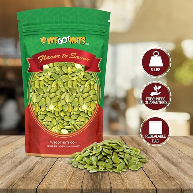 We Got Nuts Pumpkin Seeds Healthy Snacks 5Lbs (80oz) Bag | Raw Pepitas No Preservatives Added, 100%