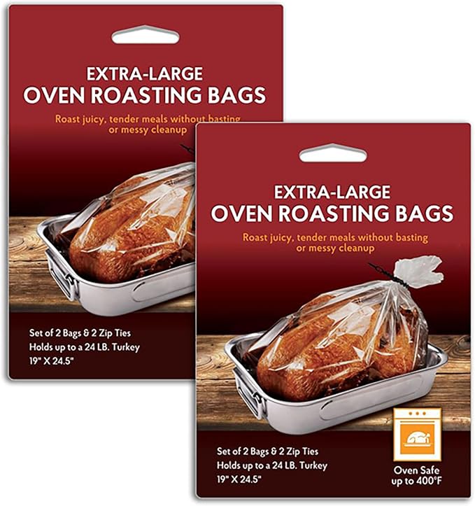 HIC Kitchen Roasting Extra-Large Oven Roasting Bags with Zip Ties, Holds 24-Pound Turkey, Set of 4