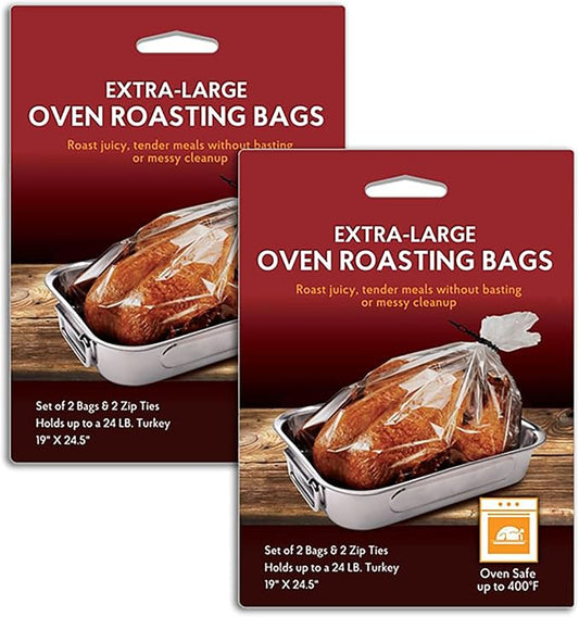 HIC Kitchen Roasting Extra-Large Oven Roasting Bags with Zip Ties, Holds 24-Pound Turkey, Set of 4