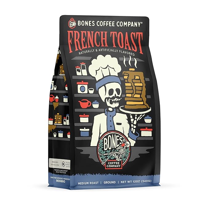 Bones Coffee Company French Toast, Sweet and Buttery Flavored Coffee, Medium Roast Low Acid Arabica