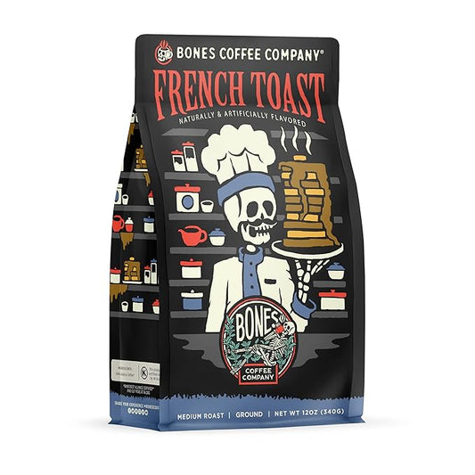 Bones Coffee Company French Toast, Sweet and Buttery Flavored Coffee, Medium Roast Low Acid Arabica
