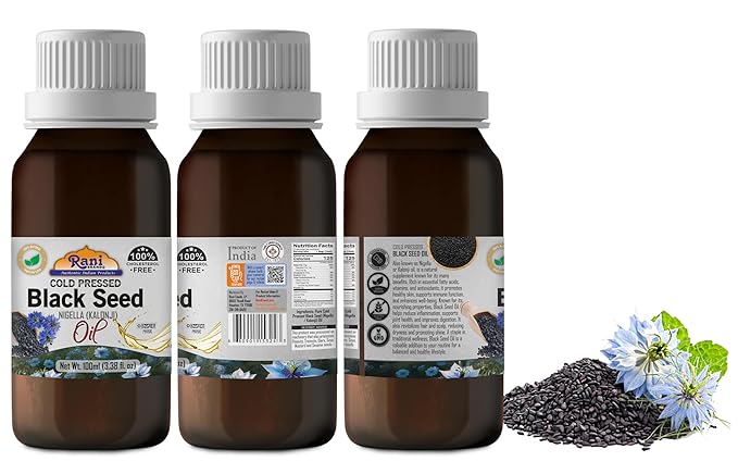 Rani Pure Black Seed (Nigella, Kalonji) Oil 3.38 Fl oz (100ml) Cold Pressed ~ 100% Cholesterol Free