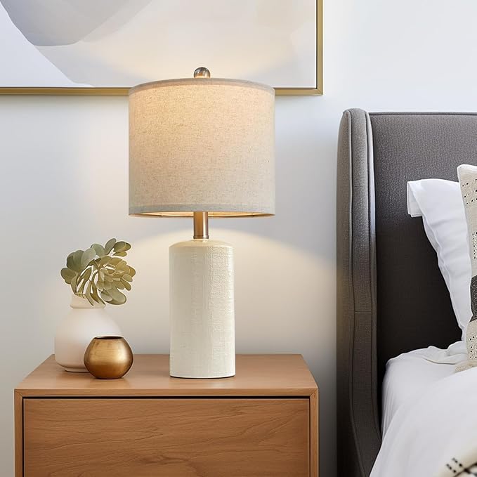 20.25" Small Single Table Lamp for Bedroom Modern Ceramic Nightstand Lamp Farmhouse Bedside Lamp