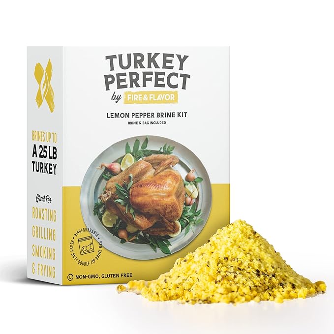 Fire & Flavor Lemon Pepper Turkey Perfect Brine - Turkey Brine Kit with Bag for Roasting, Grilling