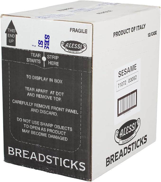 Alessi Imported Breadsticks, Sesame Autentico Italian Crispy Bread Sticks, Low Fat Made with Extra