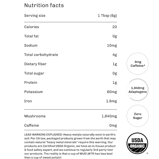 MUD\WTR Turmeric Decaf Mushroom Drink | Zero Caffeine | USDA Organic Mushroom Coffee Alternative |