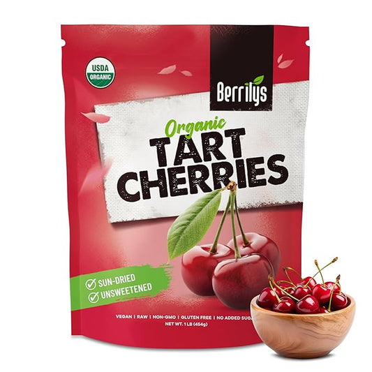 Berrilys Organic Unsweetened Dried Tart Cherries 1 lb, (16 oz) - No Sugar Added, Perfect for
