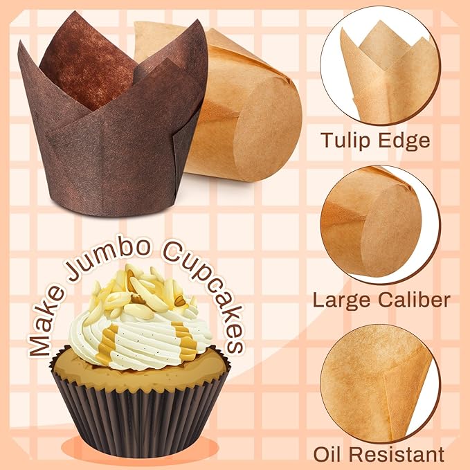 300 Pcs Jumbo Muffin Liners for Baking 2-1/4" x 4" Large Tulip Cupcake Liners Greaseproof Cupcake