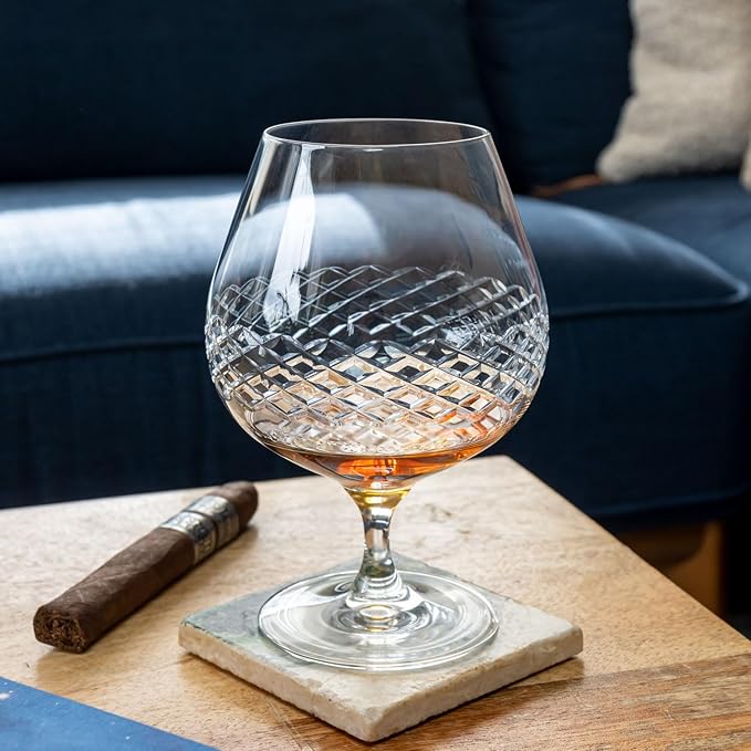 Rolf Glass Diamond Brandy Snifter | 22.5oz Cognac Glass | Lead-Free, Diamond-Wheel Engraved |