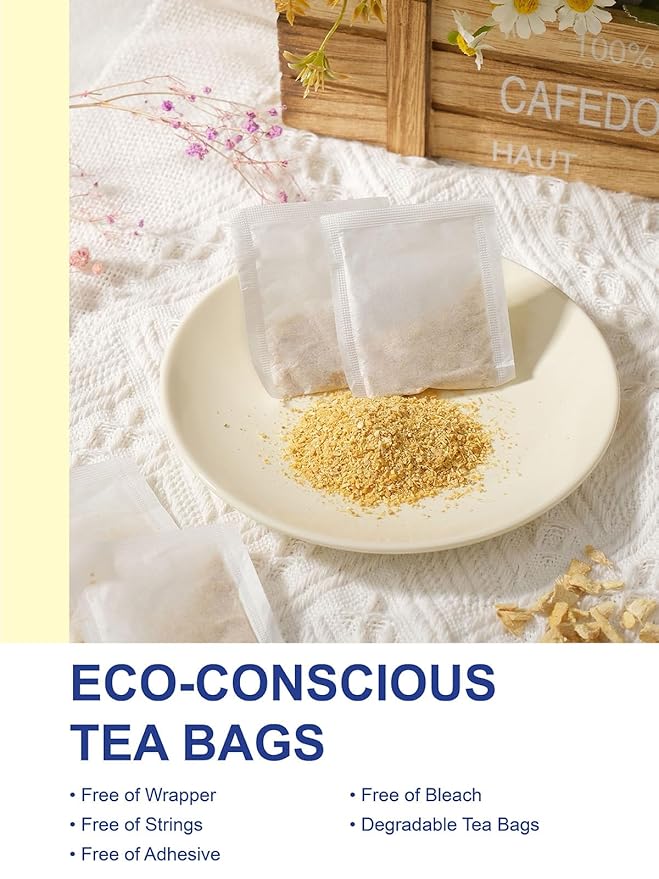 TeeLux Ginger Tea Bags, Natural Ginger Root Tea, Spicy & Zesty & Warm Flavor, Caffeine Free, 100