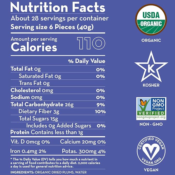 Sunny Fruit Soft Organic Pitted Prunes, 2.5 Pound Bulk Bag | No Preservatives, No Sugar Added |