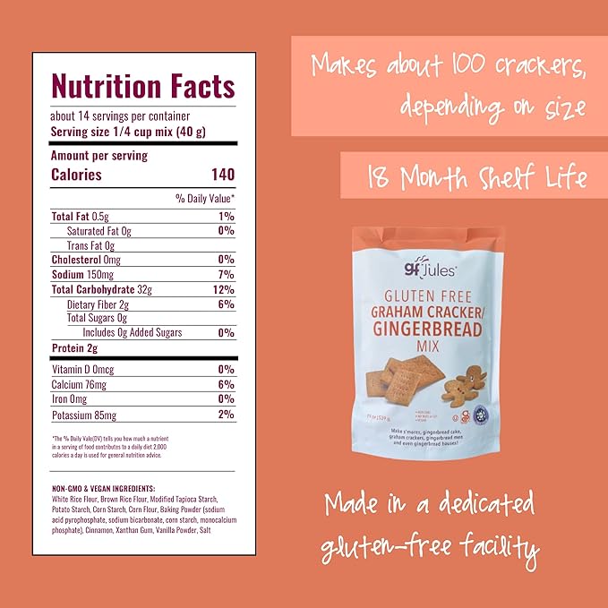 gfJules Certified Gluten Free Graham Cracker and Gingerbread Baking Mix | No Grit, Non-GMO, Vegan |