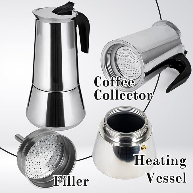 Stainless Steel Stovetop Moka Pot Espresso Maker Percolator 12 Cup 600ml Portable Italian Greca