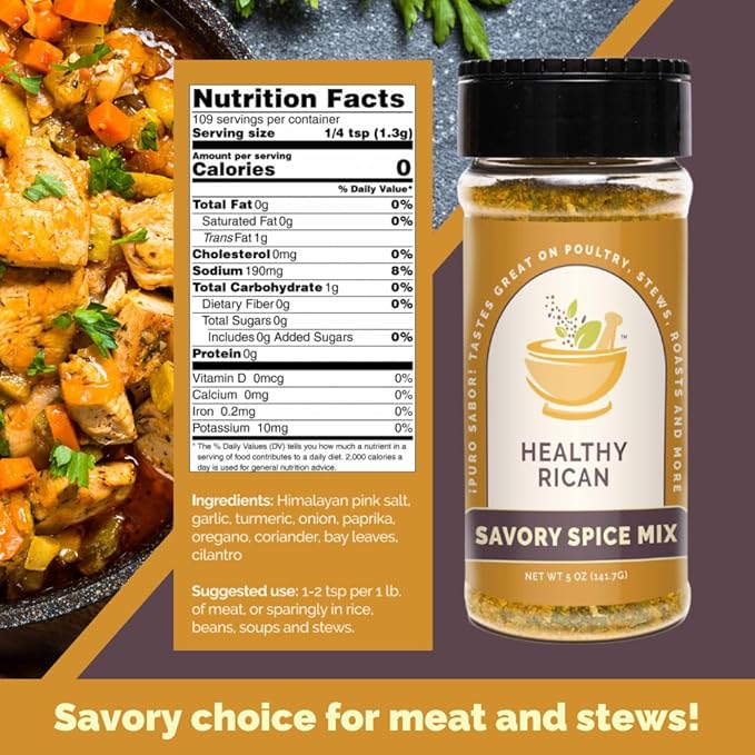 Healthy Rican Savory Chicken Mix Sazon and Sofrito Herb Seasoning for Meat Beef Vegetables Stews