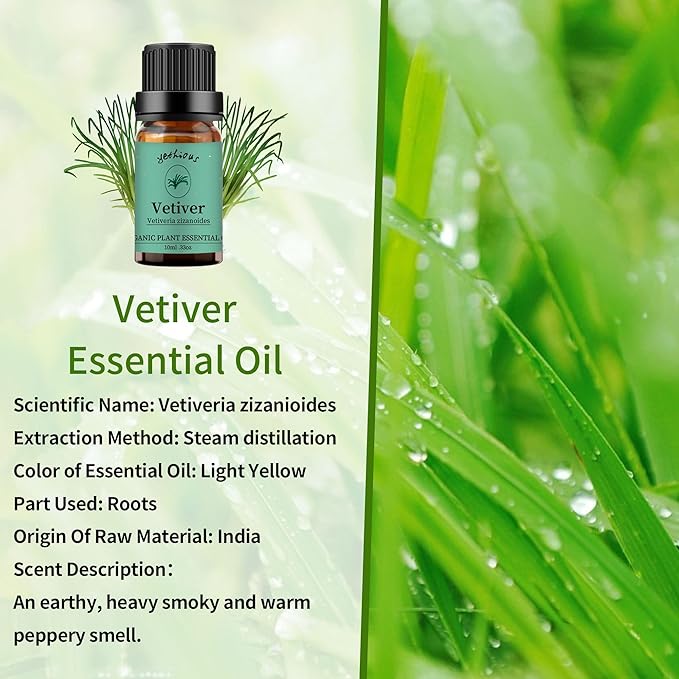 yethious Vetiver Essential Oils for Diffuser & Aromatherapy Pure Vetiver Oil for Skin, Hair Gift