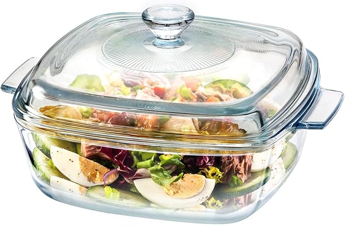 NUTRIUPS Small Square Casserole Dish with Lid Oven Safe Covered Glass Casserole Dish 7.8 Inches