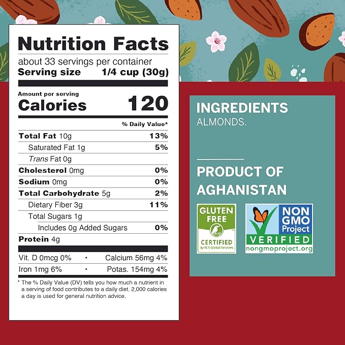 Ziba Foods Heirloom Gurbandi Raw Almonds | Non-GMO, Vegan, Whole 30 Friendly, Keto & Paleo |