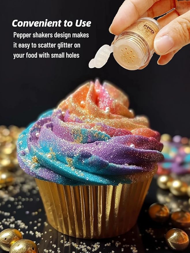 Shanlinly Gold Edible Glitter for Cakes Drinks - Food Grade 5g Shimmer Luster Glitter Dust Edible