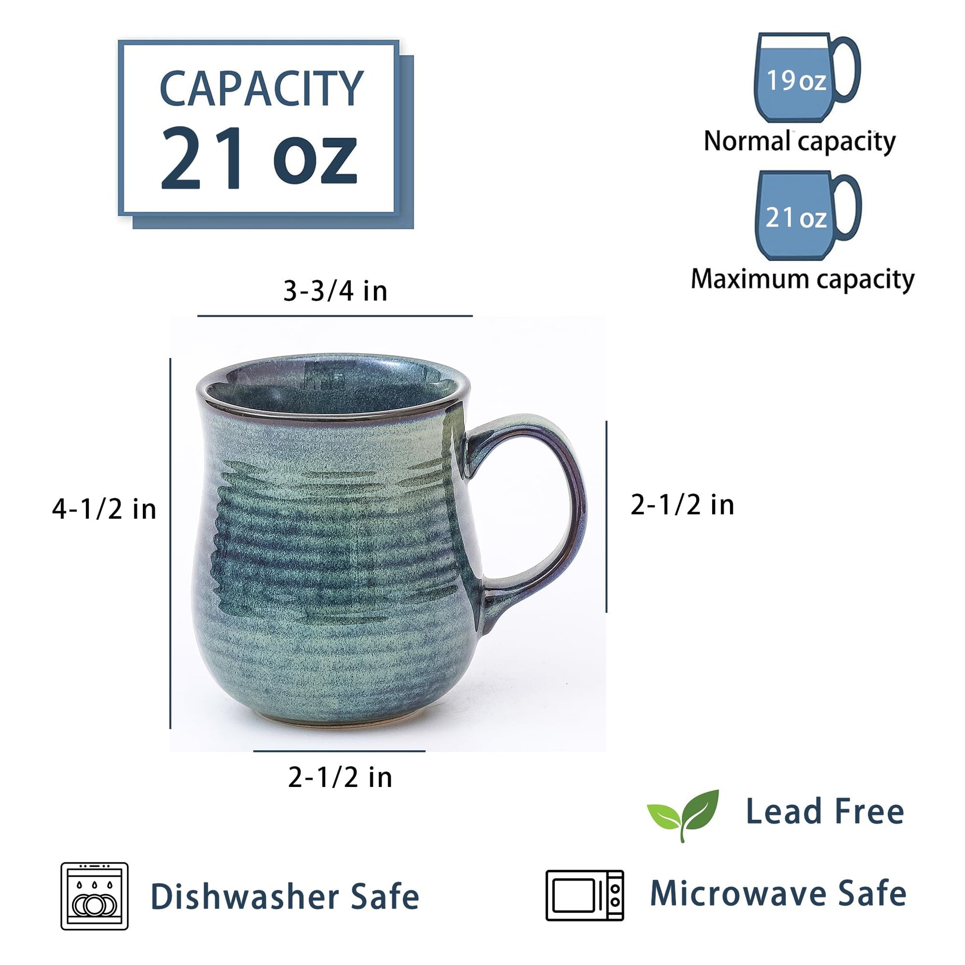 HYTYSKAR 21 oz Large Ceramic Coffee Mugs, Handmade Tea Cups with Handle
