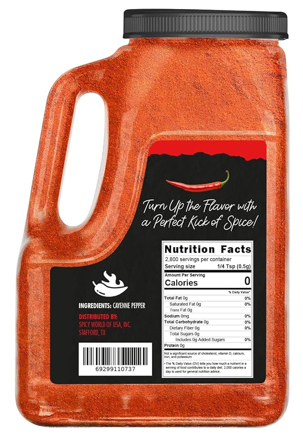 Spicy World Hot Cayenne Pepper Powder Bulk 5 LBS Jar - Red Ground Pepper 50,000 SHU Heat Unit